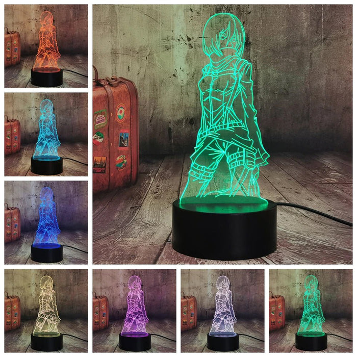 Mikasa Ackerman Attack of Titans - 3D LED Night Light 7 Colours + Remote Control - Kustombox