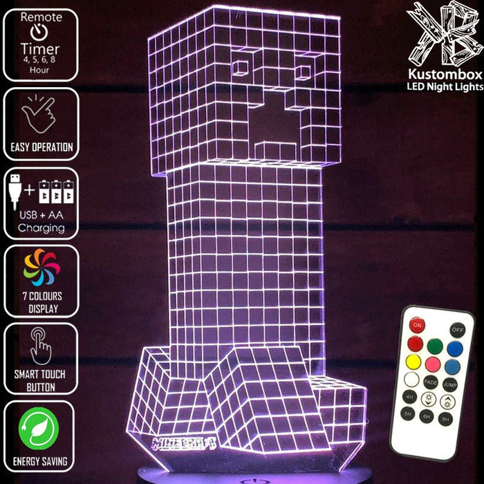 Minecraft Creeper - 3D LED Night Light 7 Colours + Remote Control - Kustombox GAMER
