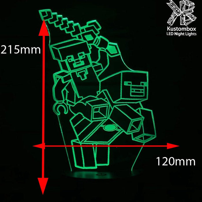 Minecraft Diamond Steve - 3D LED Night Light 7 Colours + Remote Control - Kustombox