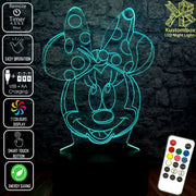 Minnie Mouse Bow Tie Head Disney- 3D LED Night Light 7 Colours + Remote Control - Kustombox