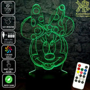 Minnie Mouse Bow Tie Head Disney- 3D LED Night Light 7 Colours + Remote Control - Kustombox