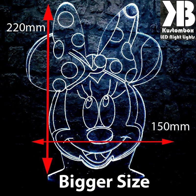 Minnie Mouse Bow Tie Head Disney- 3D LED Night Light 7 Colours + Remote Control - Kustombox