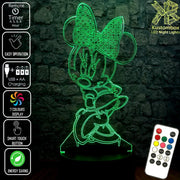Minnie Mouse Bow Tie Standing Cute 3D - LED Night Light 7 Colours + Remote Control - Kustombox disney