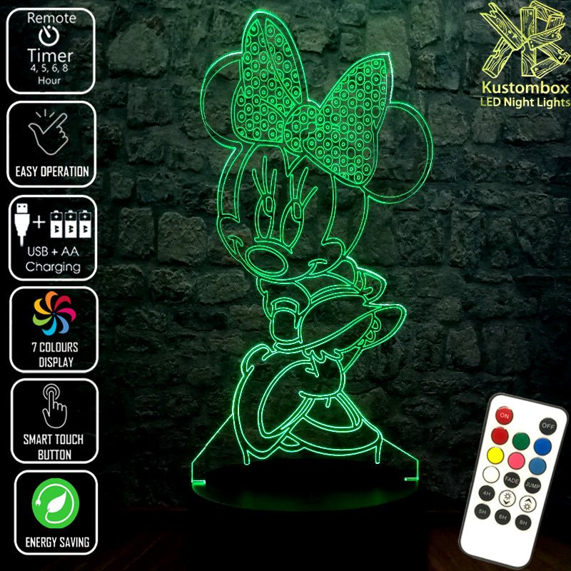 Minnie Mouse Bow Tie Standing Cute 3D - LED Night Light 7 Colours + Remote Control - Kustombox disney