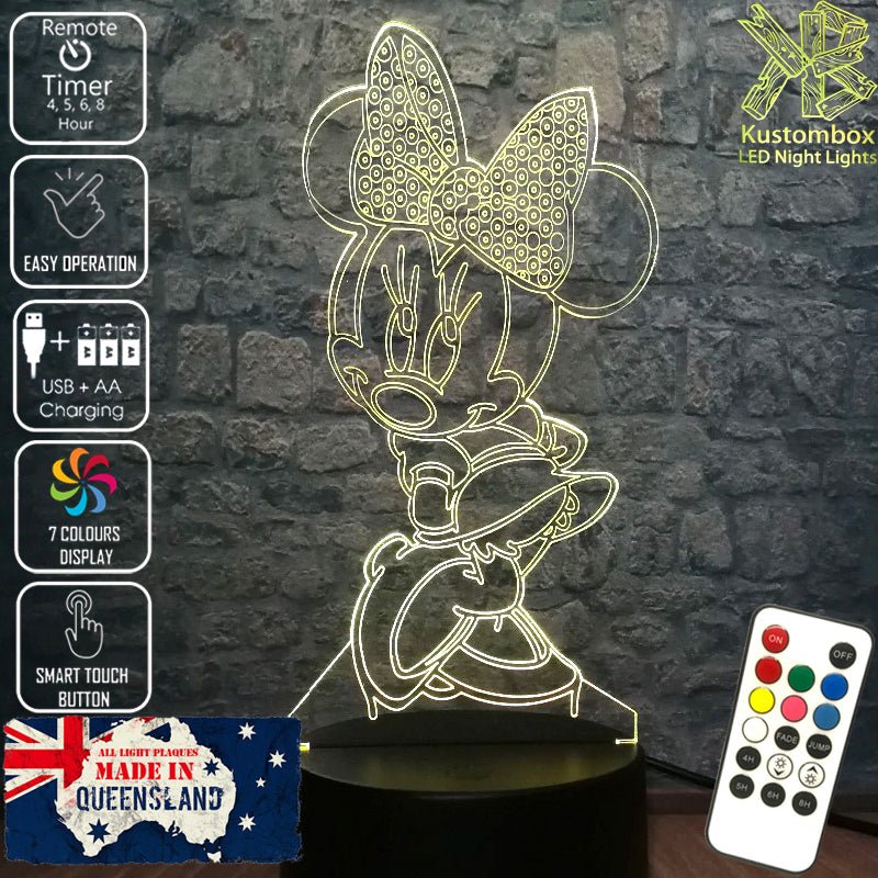 Minnie Mouse Bow Tie Standing Cute 3D - LED Night Light 7 Colours + Remote Control - Kustombox disney