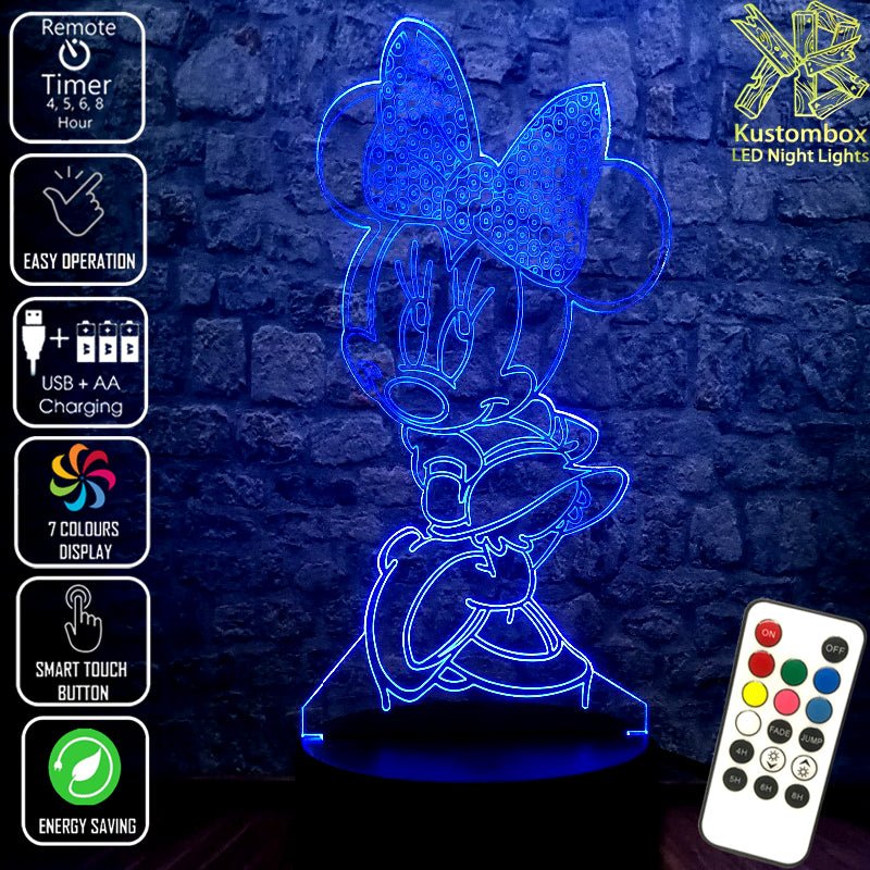 Minnie Mouse Bow Tie Standing Cute 3D - LED Night Light 7 Colours + Remote Control - Kustombox disney