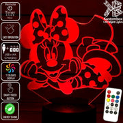 Minnie Mouse Laying Disney- 3D LED Night Light 7 Colours + Remote Control - Kustombox