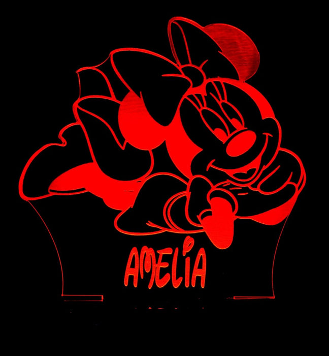 Minnie Mouse Personalised Name - 3D LED Night Light 7 Colours + Remote Control - Kustombox disney