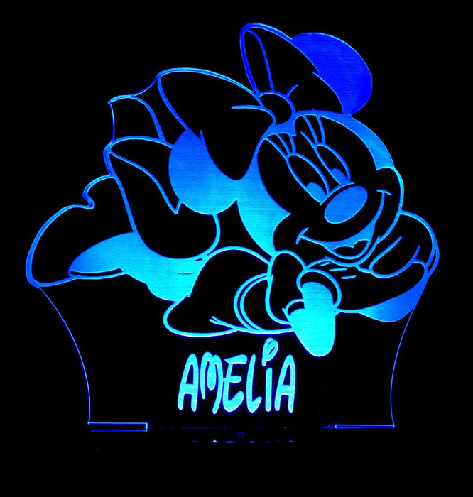 Minnie Mouse Personalised Name - 3D LED Night Light 7 Colours + Remote Control - Kustombox disney