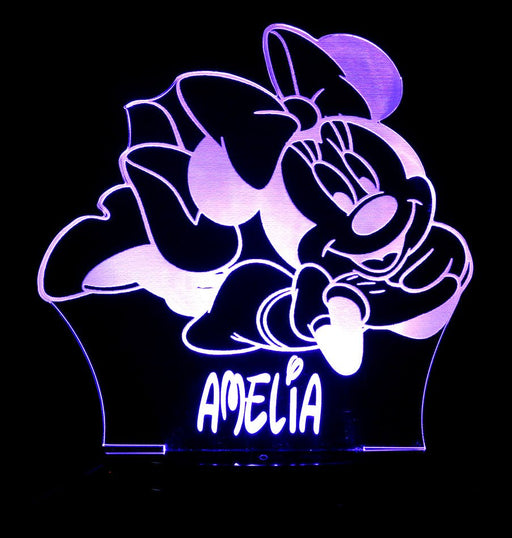 Minnie Mouse Personalised Name - 3D LED Night Light 7 Colours + Remote Control - Kustombox disney