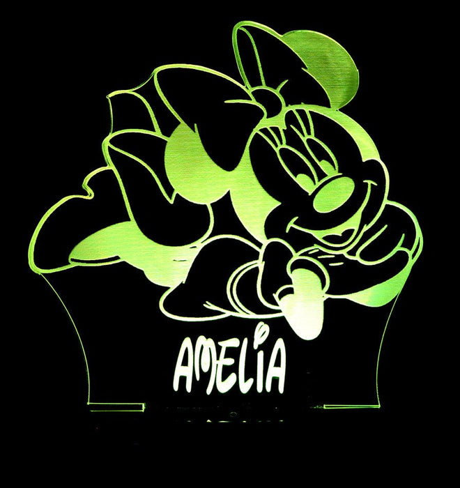 Minnie Mouse Personalised Name - 3D LED Night Light 7 Colours + Remote Control - Kustombox disney