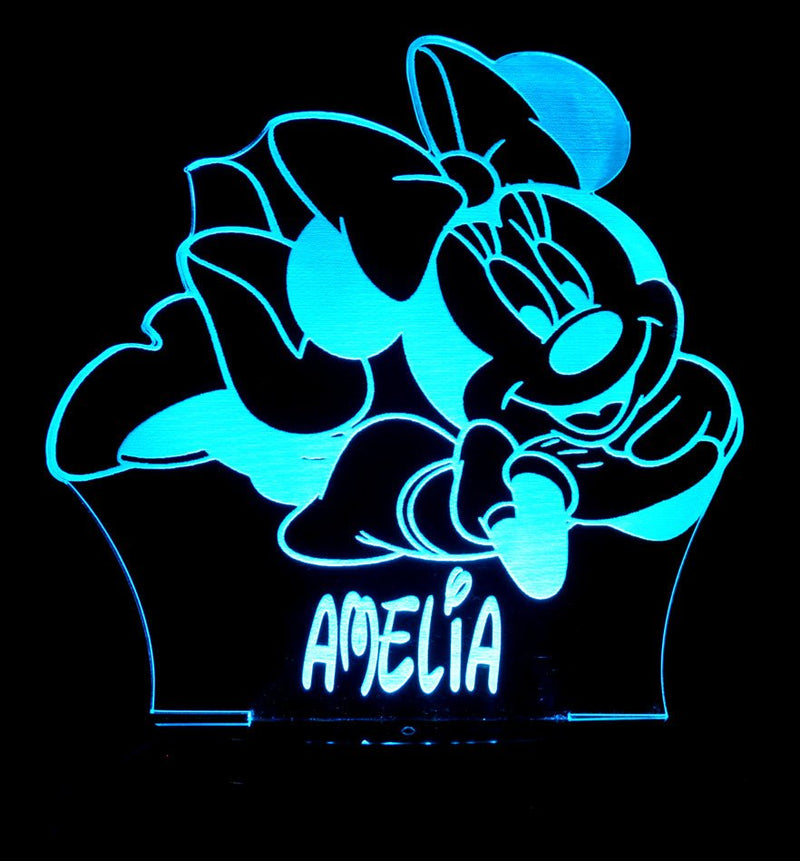Minnie Mouse Personalised Name - 3D LED Night Light 7 Colours + Remote Control - Kustombox disney
