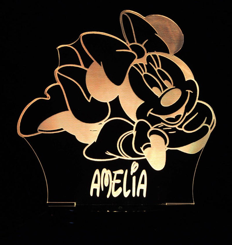 Minnie Mouse Personalised Name - 3D LED Night Light 7 Colours + Remote Control - Kustombox disney