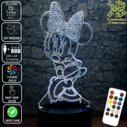 Minnie Mouse Bow Tie Standing Cute 3D - LED Night Light 7 Colours + Remote Control - Kustombox disney