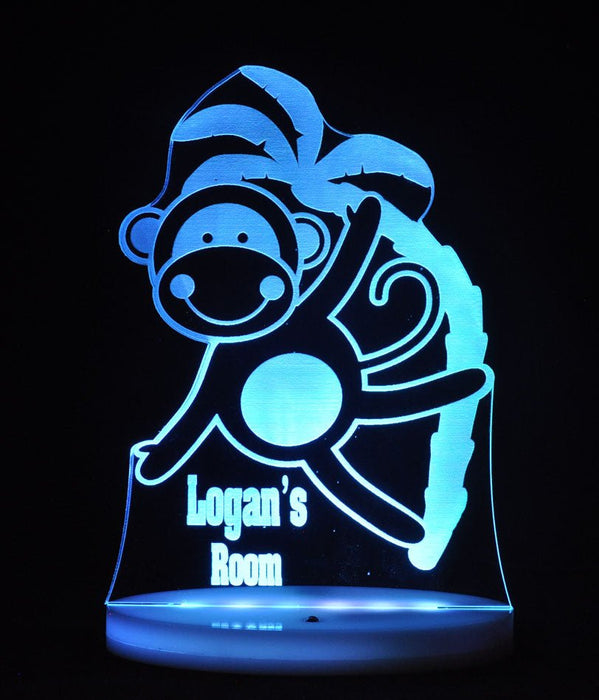 Monkey Jungle Animals Personalised Name - 3D LED Night Light 7 Colours + Remote Control - Kustombox