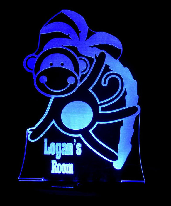 Monkey Jungle Animals Personalised Name - 3D LED Night Light 7 Colours + Remote Control - Kustombox