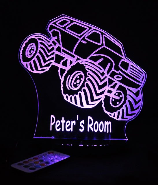 Monster Jam Truck Personalised Name - 3D LED Night Light 7 Colours + Remote Control - Kustombox