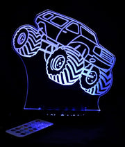 Monster Jam Truck Personalised Name - 3D LED Night Light 7 Colours + Remote Control - Kustombox