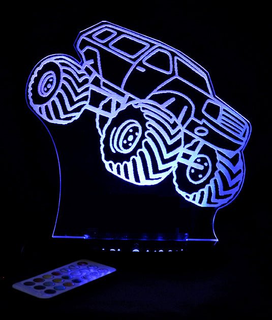 Monster Jam Truck Personalised Name - 3D LED Night Light 7 Colours + Remote Control - Kustombox