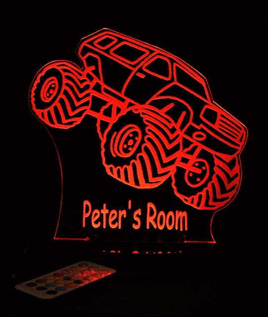 Monster Jam Truck Personalised Name - 3D LED Night Light 7 Colours + Remote Control - Kustombox