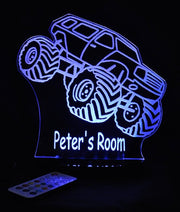Monster Jam Truck Personalised Name - 3D LED Night Light 7 Colours + Remote Control - Kustombox