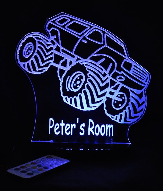 Monster Jam Truck Personalised Name - 3D LED Night Light 7 Colours + Remote Control - Kustombox