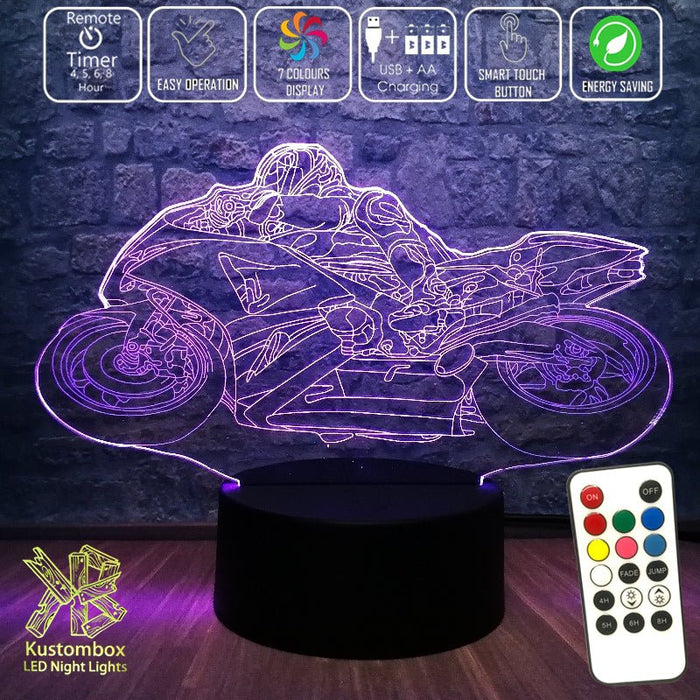 Moto GP Racing Motorbike 3D - LED Night Light 7 Colours + Remote Control - Kustombox
