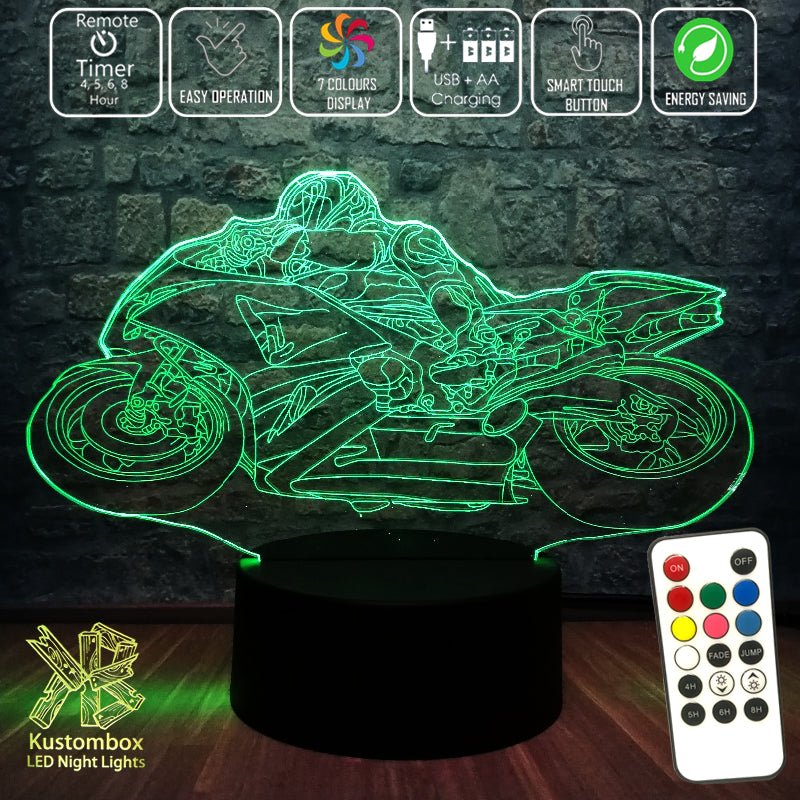 Moto GP Racing Motorbike 3D - LED Night Light 7 Colours + Remote Control - Kustombox