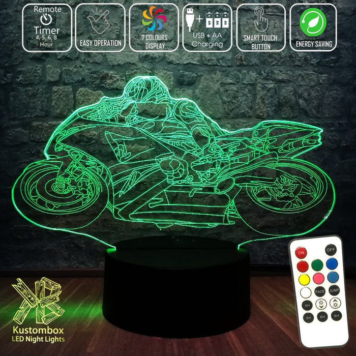 Moto GP Racing Motorbike 3D - LED Night Light 7 Colours + Remote Control - Kustombox