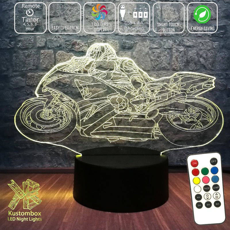 Moto GP Racing Motorbike 3D - LED Night Light 7 Colours + Remote Control - Kustombox