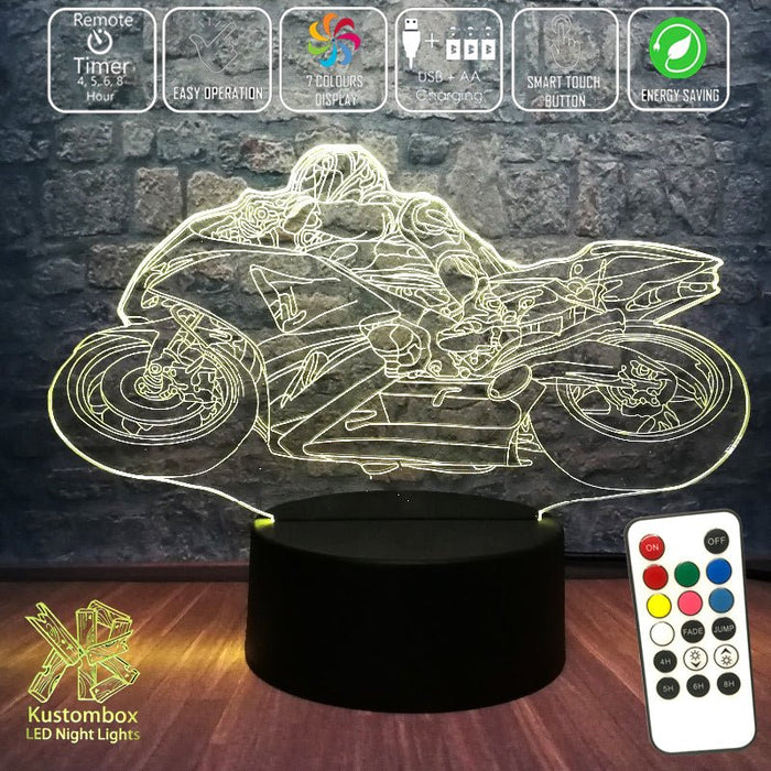 Moto GP Racing Motorbike 3D - LED Night Light 7 Colours + Remote Control - Kustombox
