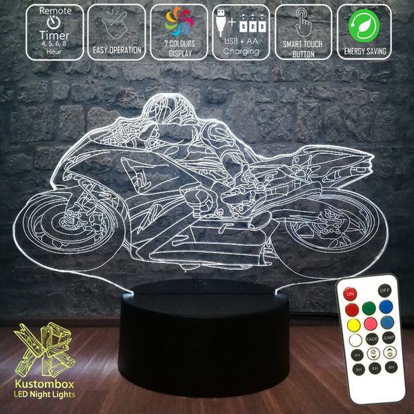 Moto GP Racing Motorbike 3D - LED Night Light 7 Colours + Remote Control - Kustombox