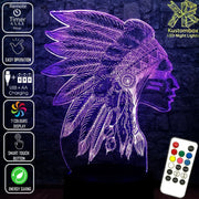 Native American Indian Cheif- 3D LED Night Light 7 Colours + Remote Control - Kustombox