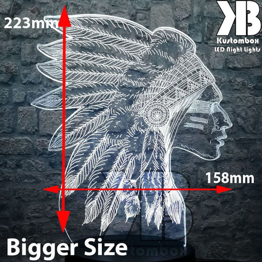 Native American Indian Cheif- 3D LED Night Light 7 Colours + Remote Control - Kustombox