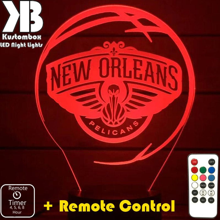 NEW ORLEANS PELICANS NBA BASKETBALL LED Night Light 7 Colours + Remote Control - Kustombox