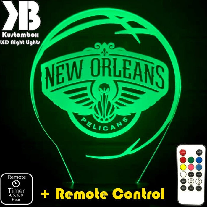 NEW ORLEANS PELICANS NBA BASKETBALL LED Night Light 7 Colours + Remote Control - Kustombox