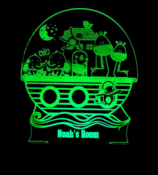 Noahs Ark Animals Personalised Name - 3D LED Night Light 7 Colours + Remote Control - Kustombox