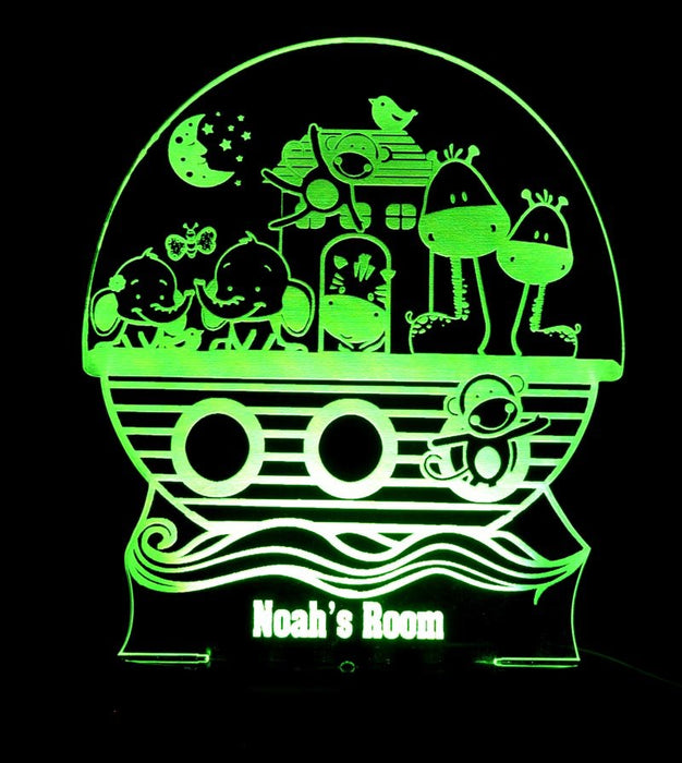 Noahs Ark Animals Personalised Name - 3D LED Night Light 7 Colours + Remote Control - Kustombox