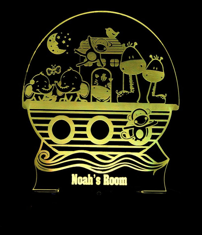 Noahs Ark Animals Personalised Name - 3D LED Night Light 7 Colours + Remote Control - Kustombox