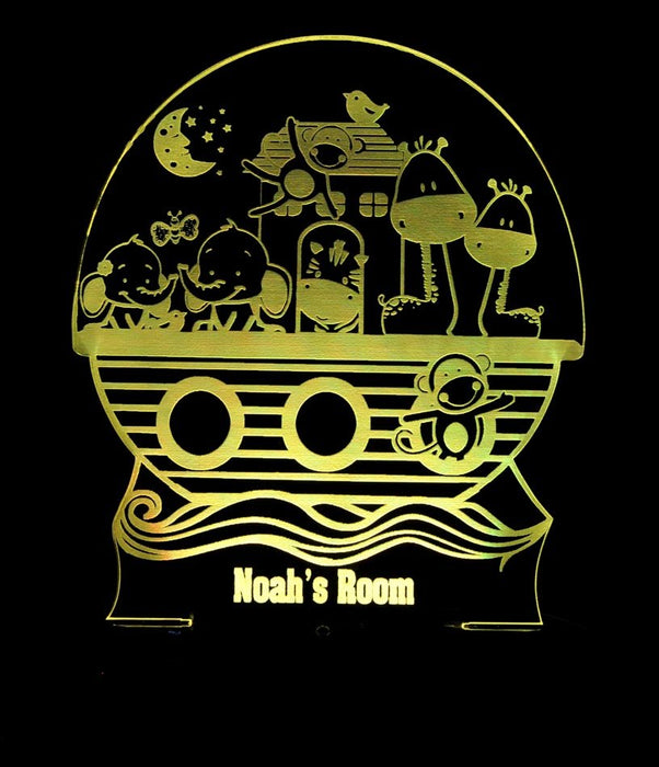 Noahs Ark Animals Personalised Name - 3D LED Night Light 7 Colours + Remote Control - Kustombox