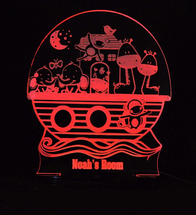 Noahs Ark Animals Personalised Name - 3D LED Night Light 7 Colours + Remote Control - Kustombox