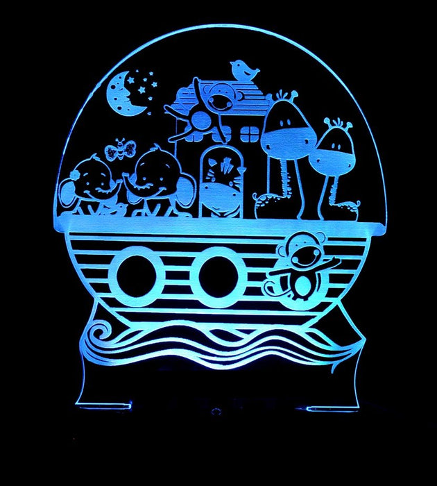 Noahs Ark Animals Personalised Name - 3D LED Night Light 7 Colours + Remote Control - Kustombox