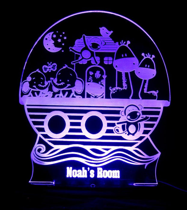 Noahs Ark Animals Personalised Name - 3D LED Night Light 7 Colours + Remote Control - Kustombox