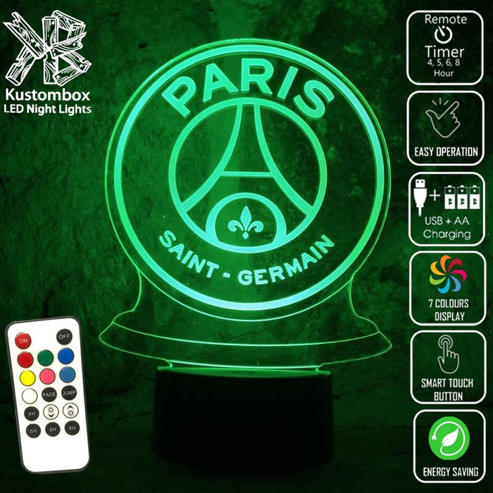 Paris Saint-Germain Football Club LED Night Light 7 Colours + Remote Control - Kustombox EFC SOCCER