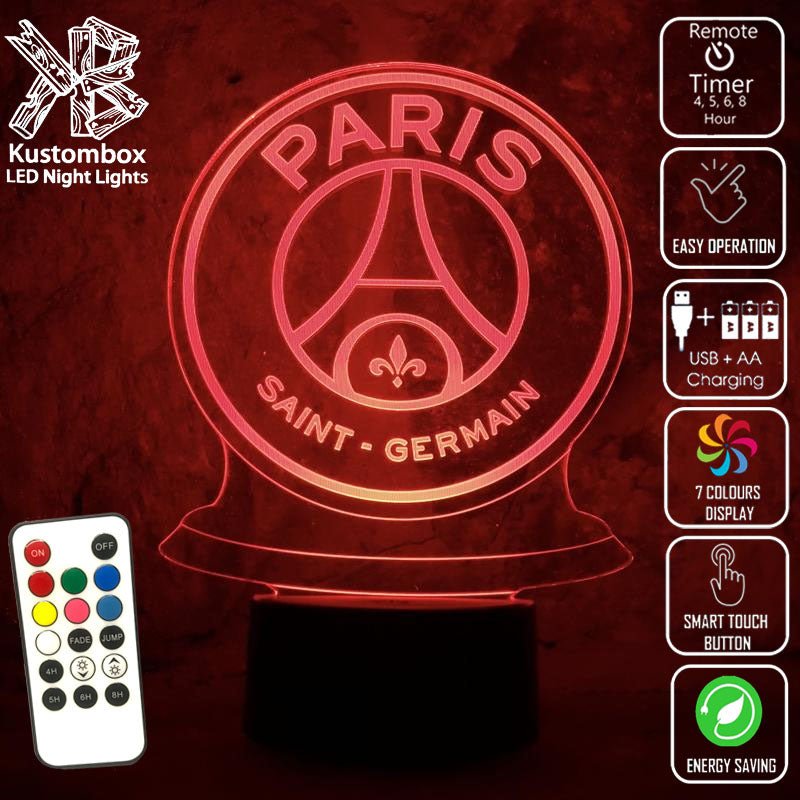 Paris Saint-Germain Football Club LED Night Light 7 Colours + Remote Control - Kustombox EFC SOCCER