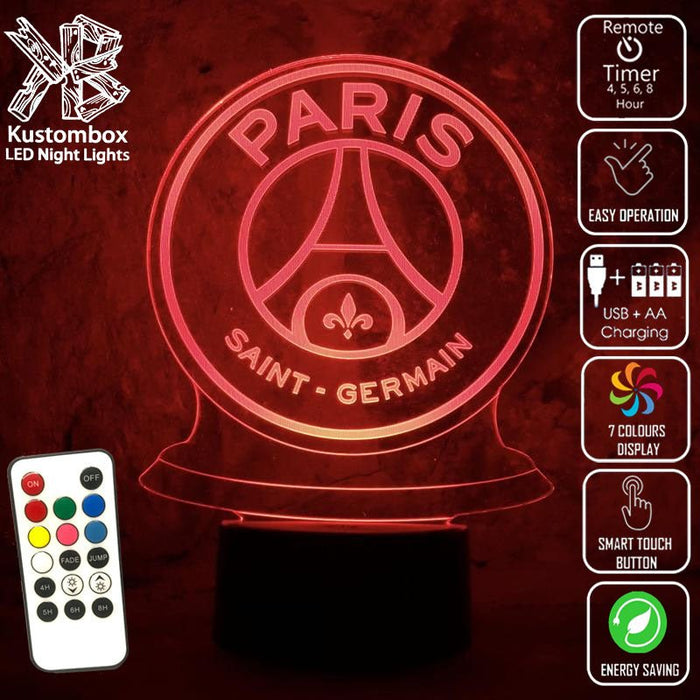Paris Saint-Germain Football Club LED Night Light 7 Colours + Remote Control - Kustombox EFC SOCCER