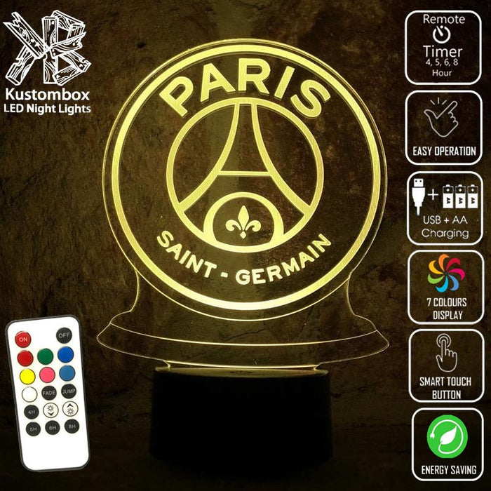Paris Saint-Germain Football Club LED Night Light 7 Colours + Remote Control - Kustombox EFC SOCCER