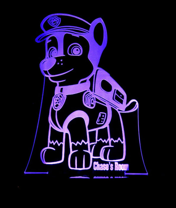 Paw Patrol Chase Personalised Name - 3D LED Night Light 7 Colours + Remote Control - Kustombox