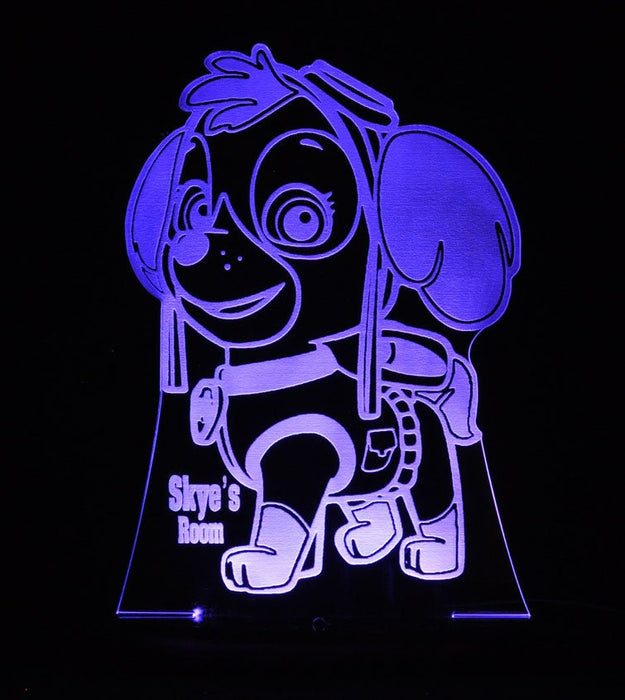 Paw Patrol Skye Personalised Name - 3D LED Night Light 7 Colours + Remote Control - Kustombox