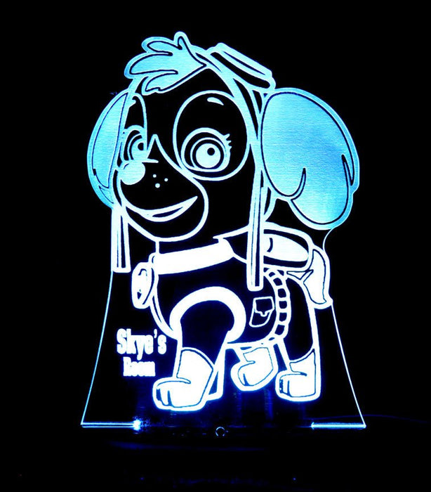 Paw Patrol Skye Personalised Name - 3D LED Night Light 7 Colours + Remote Control - Kustombox